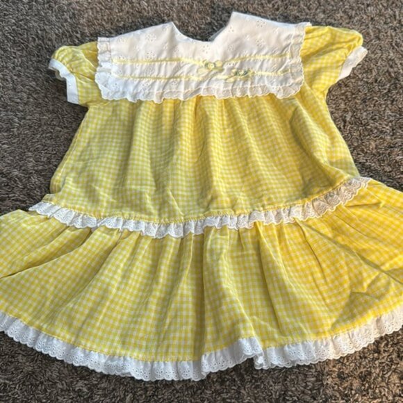Vintage Yellow Gingham Party Dress Floral Easter Size 3x - Picture 3 of 15